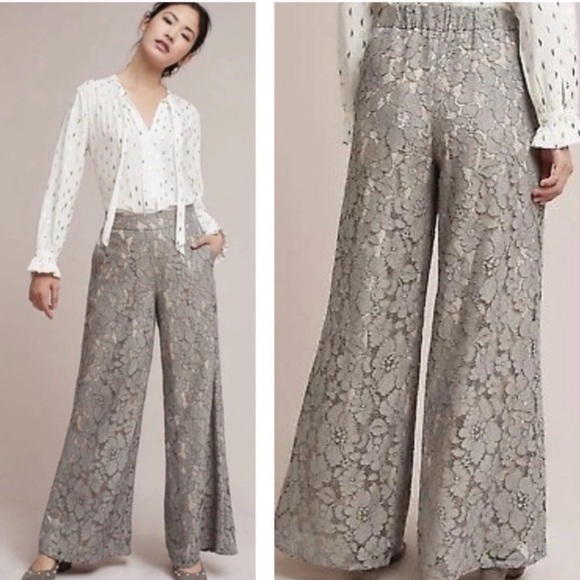 Anthropologie Pants - NWT ANTHROPOLOGIE Feather Bone Wide Leg Lace Pants M